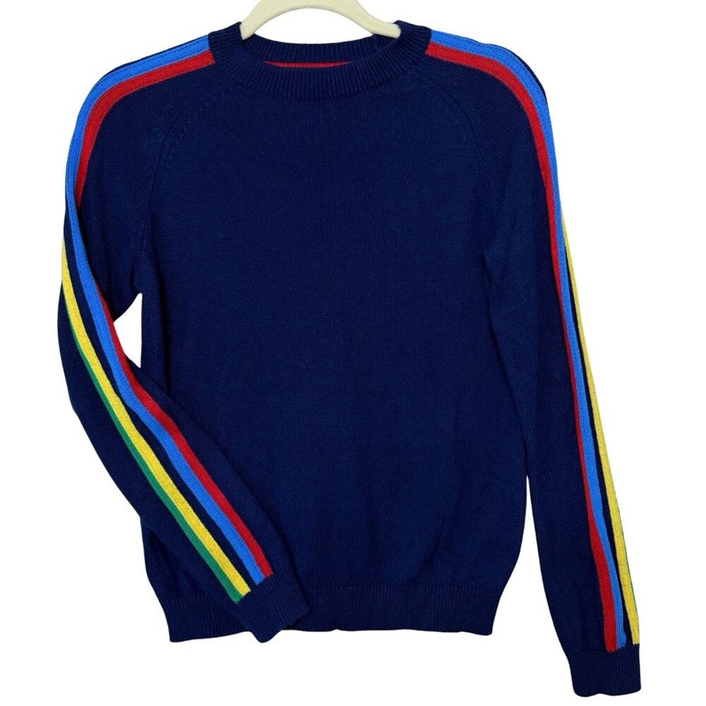 Boden Boy’s Alpaca Blend Sweater 13-14Y Blue Rainbow Stripe Long Sleeves EUC